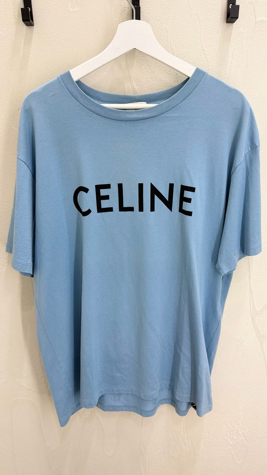Celine Loose Logo T Shirt Light Blue
