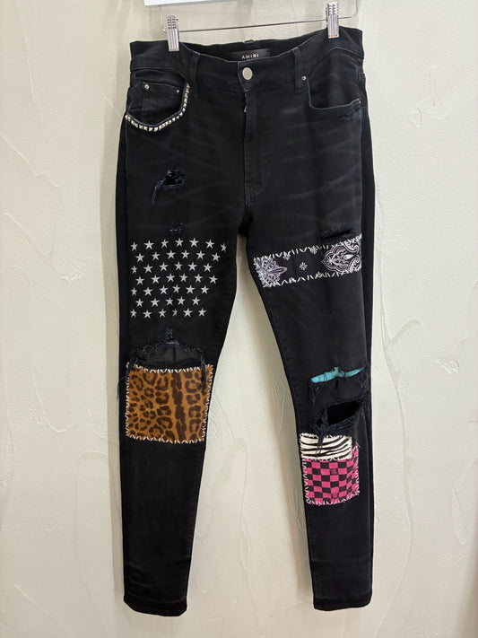 Amiri Men Denim with Patch Black