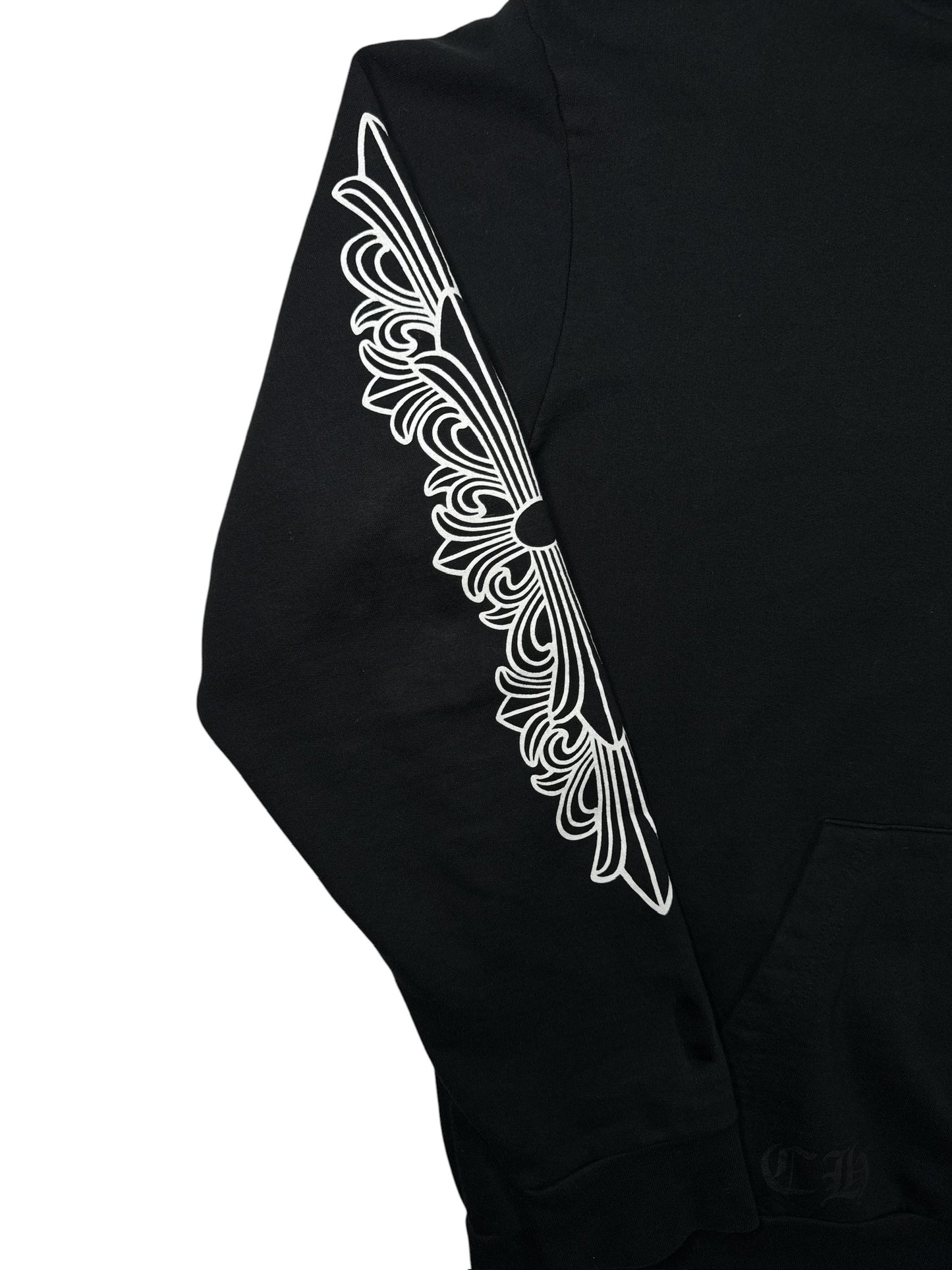 Chrome Hearts Black Horseshoe Floral Cross-Sleeve Hoodie