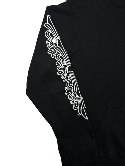 Chrome Hearts Black Horseshoe Floral Cross-Sleeve Hoodie