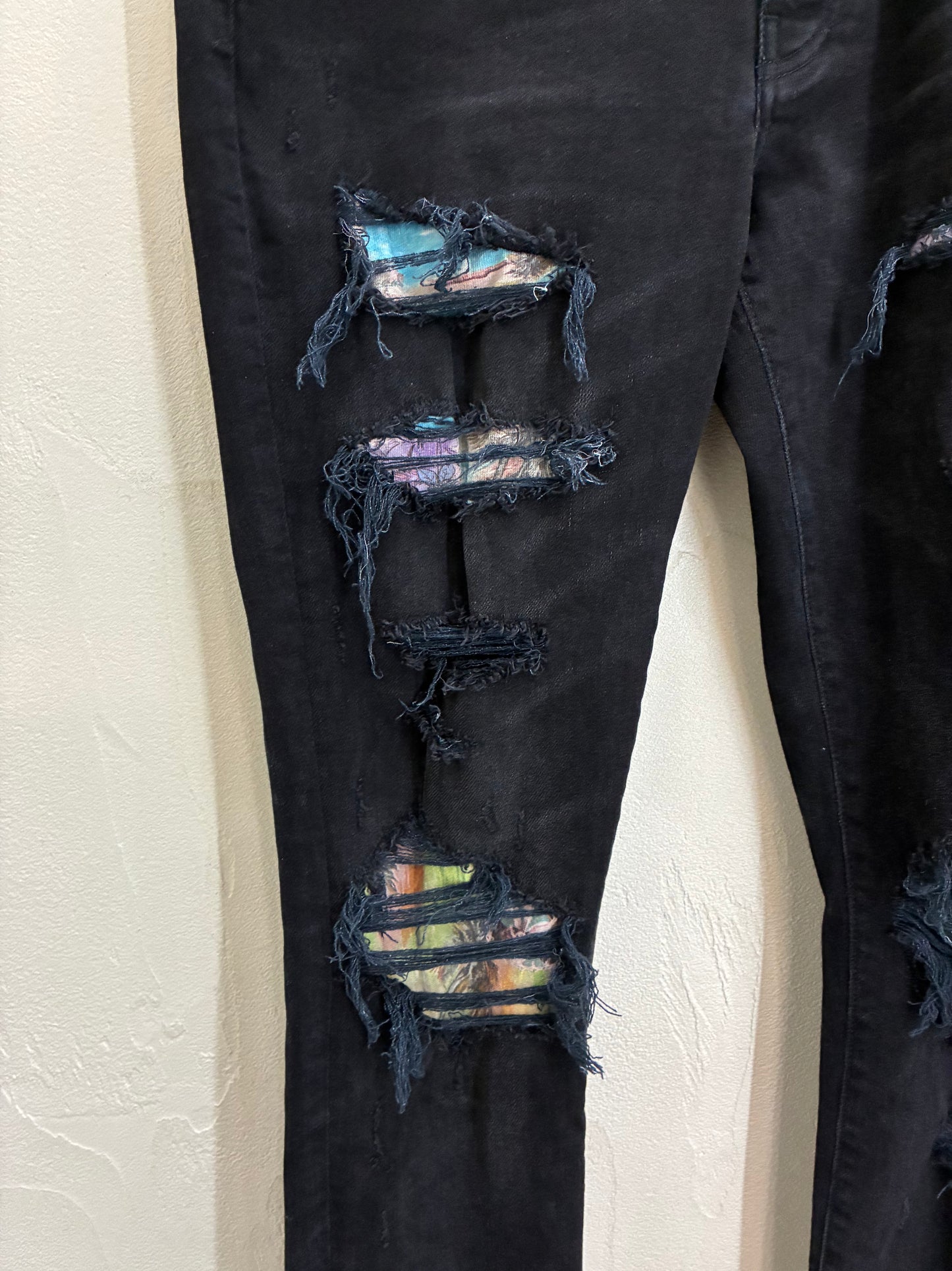 Amiri Colorful Patchwork Black Destroyed Denim Pant