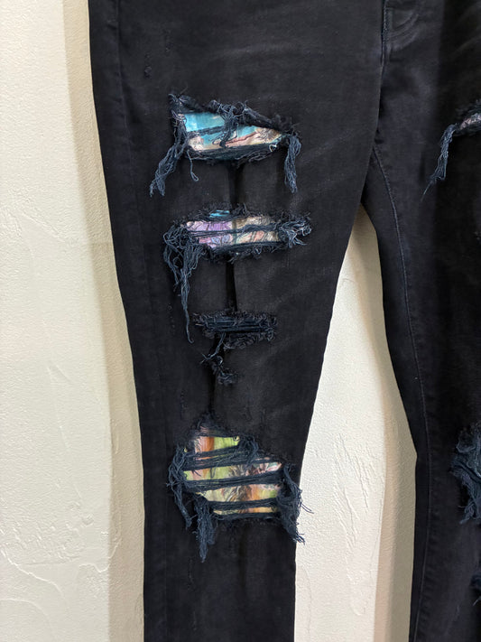 Amiri Colorful Patchwork Black Destroyed Denim Pant