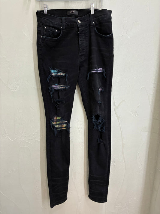 Amiri Colorful Patchwork Black Destroyed Denim Pant