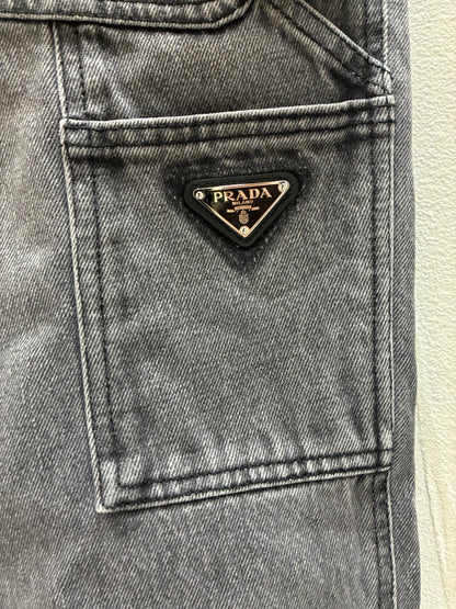 Prada Washed Grey Denim Wide Jeans