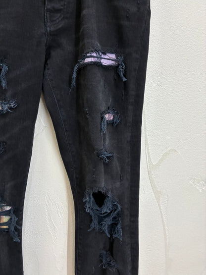 Amiri Colorful Patchwork Black Destroyed Denim Pant
