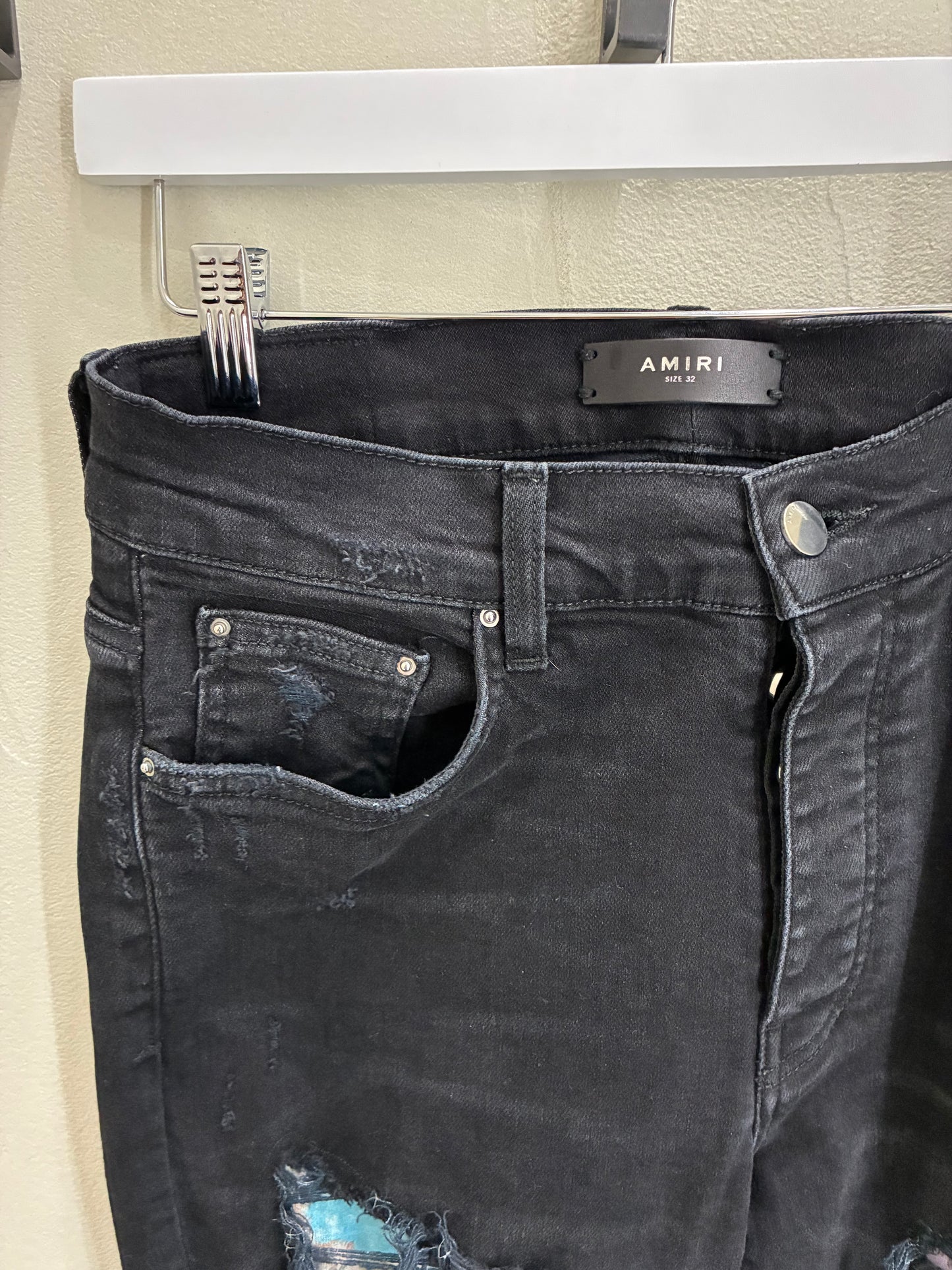 Amiri Colorful Patchwork Black Destroyed Denim Pant