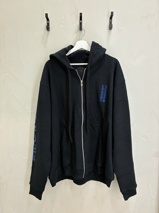 Chrome Hearts Vertical Logo Zip Up Hoodie 'Black'