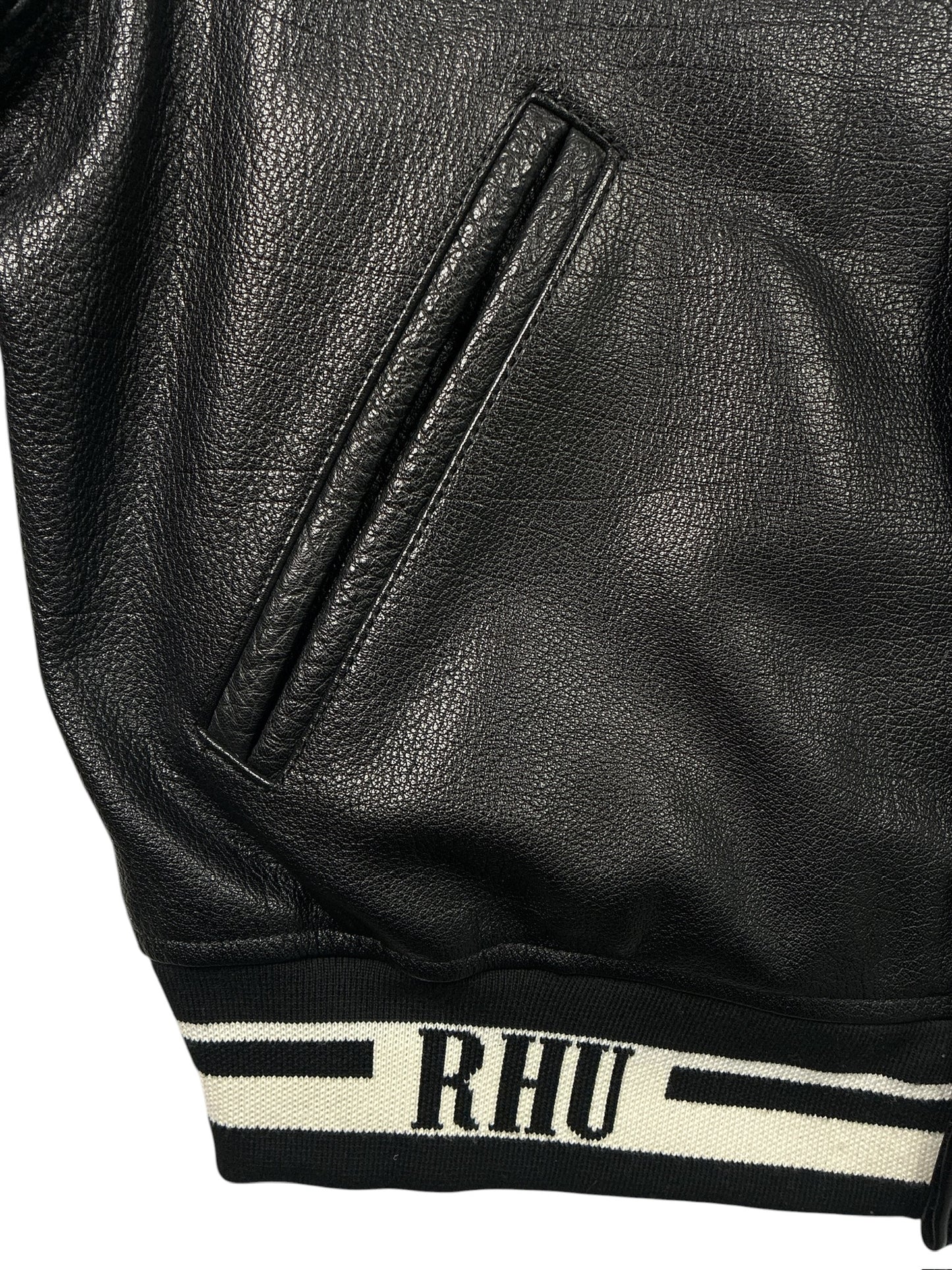 Zara x Rhuigi Genuine Leather Varsity Bomber Jacket Black and White