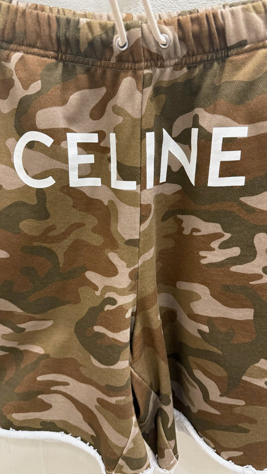 Celine Camo Print Logo Shorts