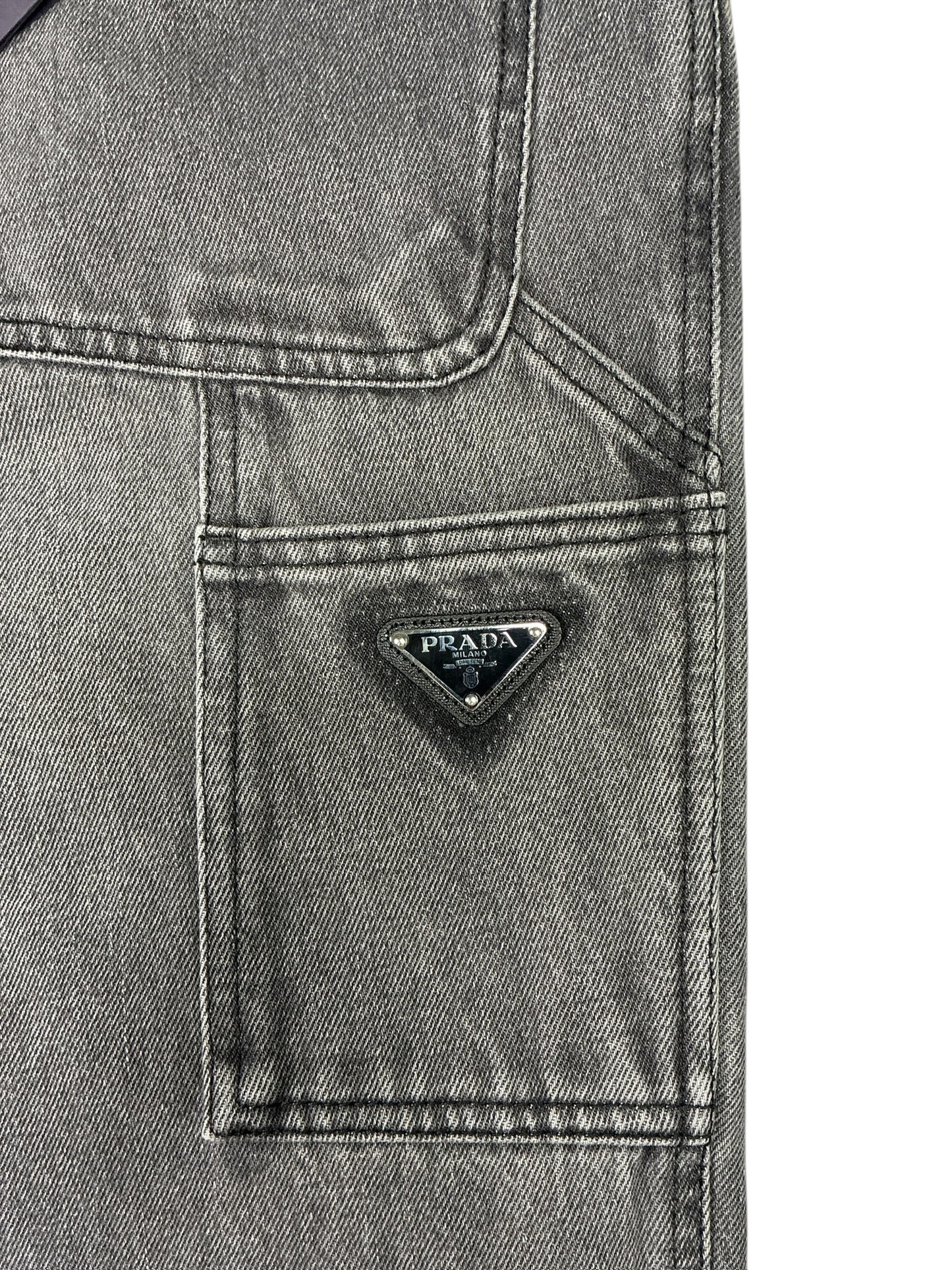 Prada Washed Grey Denim Wide Jeans