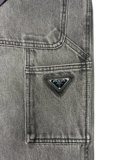 Prada Washed Grey Denim Wide Jeans