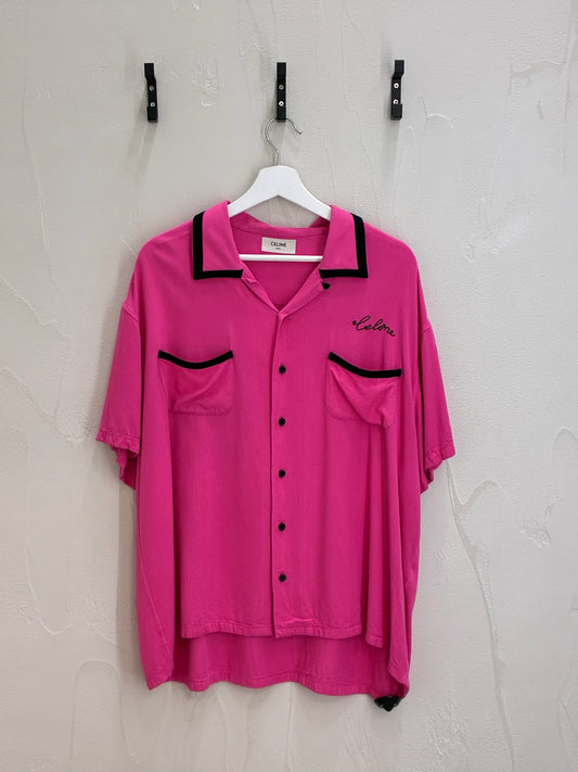 Celine Camp-Collar Logo-Embroidered Twill Shirt