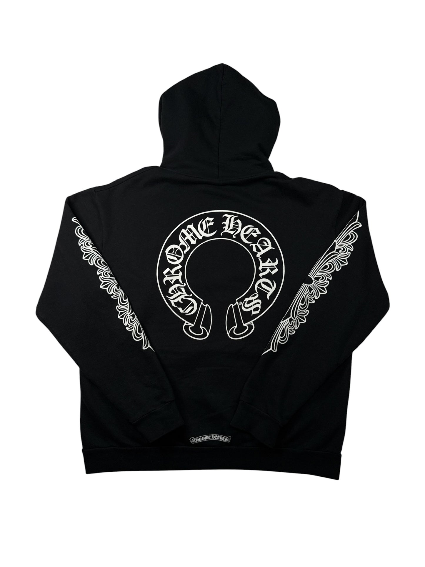Chrome Hearts Black Horseshoe Floral Cross-Sleeve Hoodie
