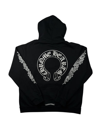 Chrome Hearts Black Horseshoe Floral Cross-Sleeve Hoodie