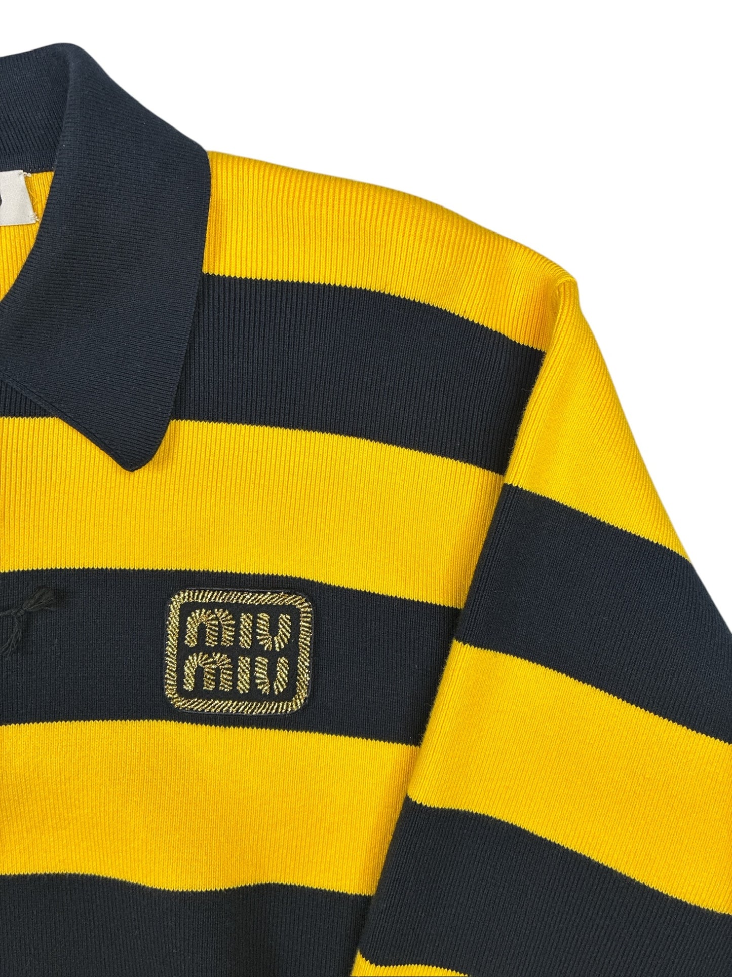 Miu Miu Striped Cotton-Blend Polo Sweater