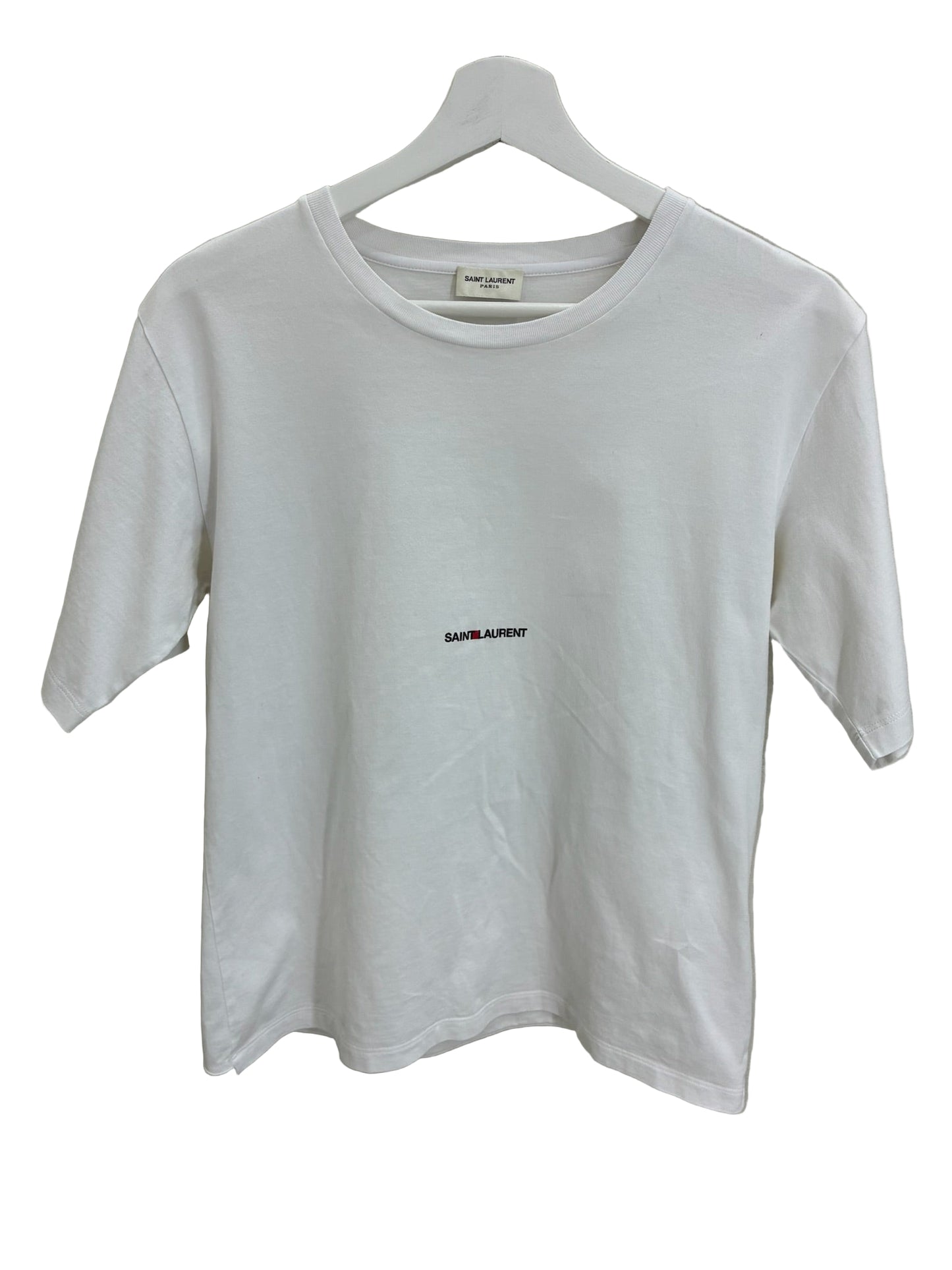 Saint Laurent Paris White Logo Short Sleeve Tee-Shirt