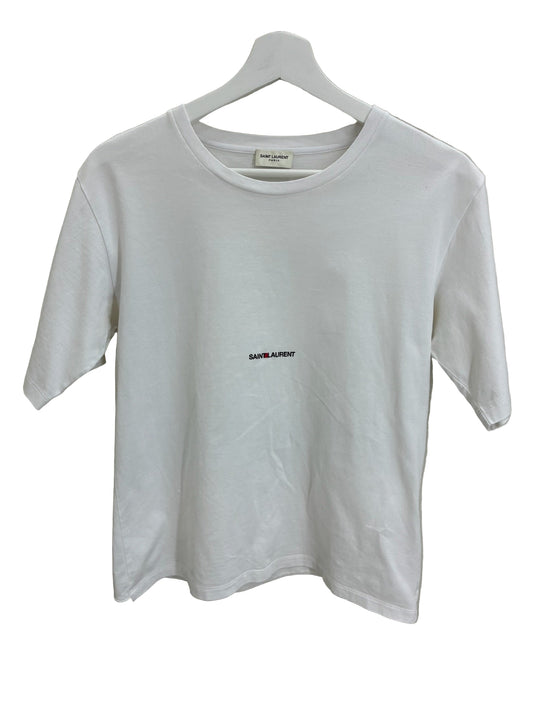 Saint Laurent Paris White Logo Short Sleeve Tee-Shirt