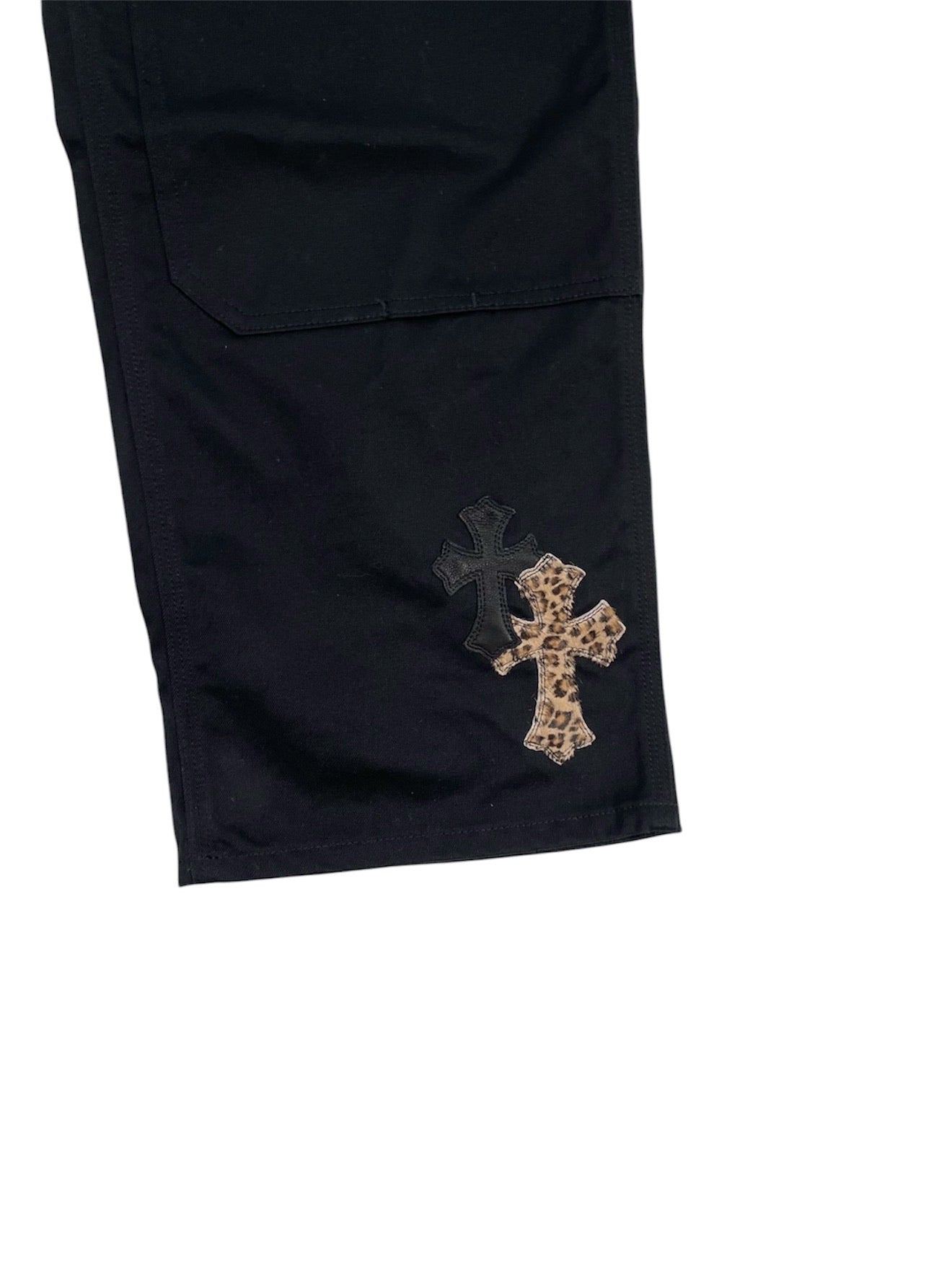 Chrome Hearts Leopard & Black Cross Patch Jeans