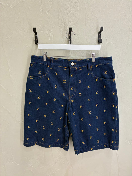Louis Vuitton Embroidered Signature Denim Shorts