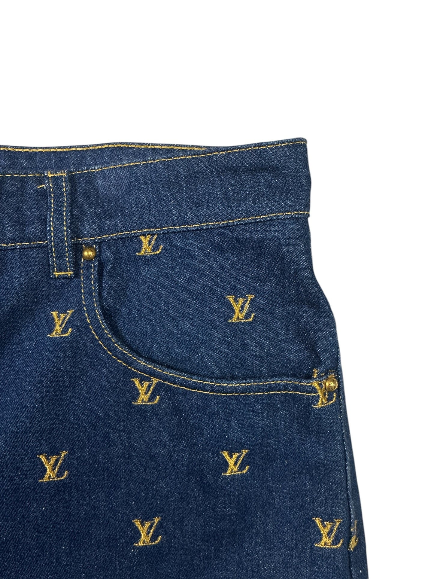 Louis Vuitton Embroidered Signature Denim Shorts