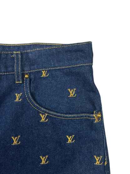 Louis Vuitton Embroidered Signature Denim Shorts