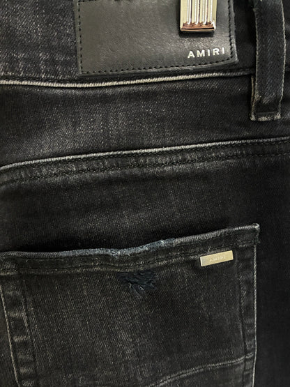 Amiri MX1 Cracked Paint Jeans In aged Black With Blue Patches