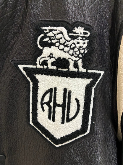 Zara x Rhuigi Genuine Leather Varsity Bomber Jacket 'Black and White'