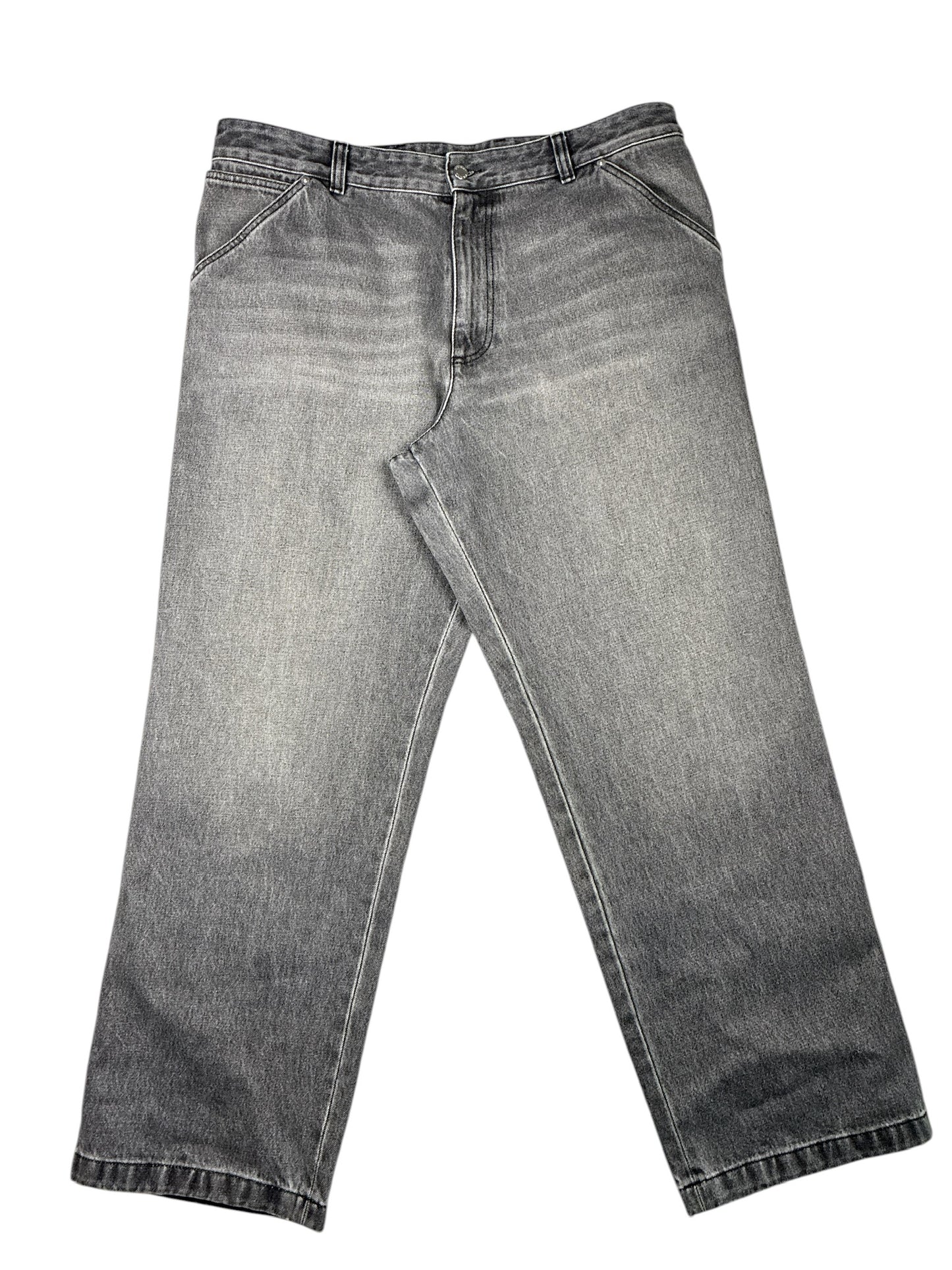 Prada Washed Grey Denim Wide Jeans