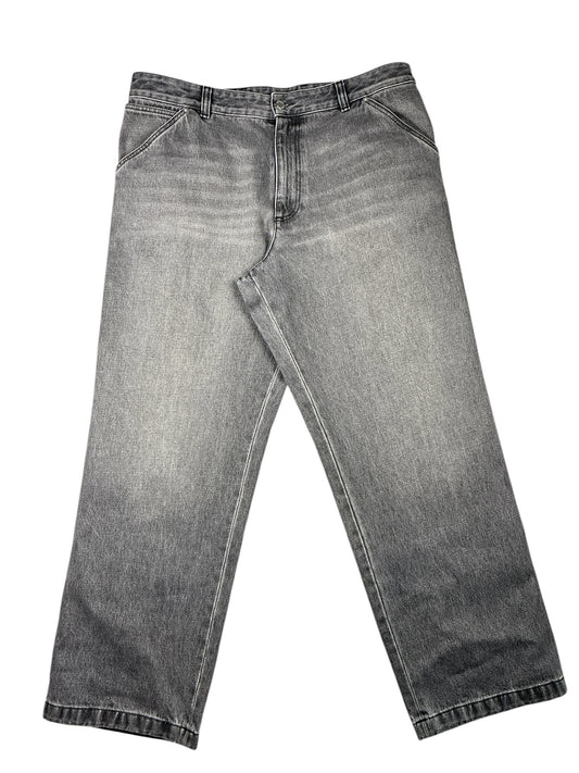 Prada Washed Grey Denim Wide Jeans