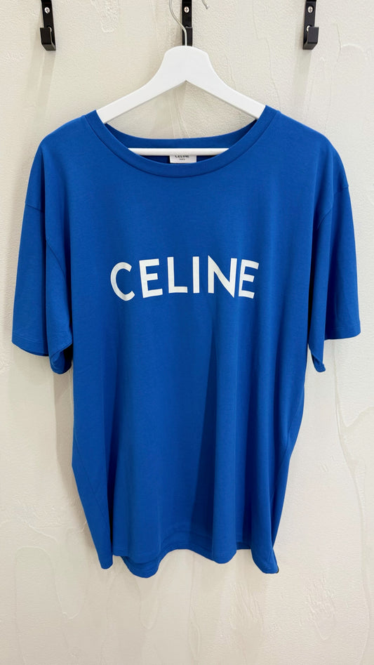 Celine Loose Logo T Shirt Blue