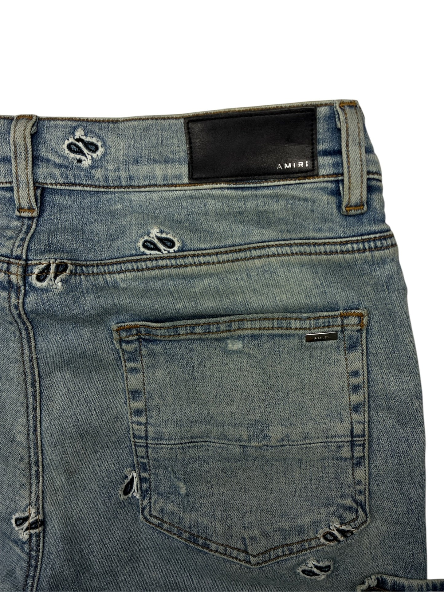 Amiri Paisley Skinny Jeans (Light Blue Wash)