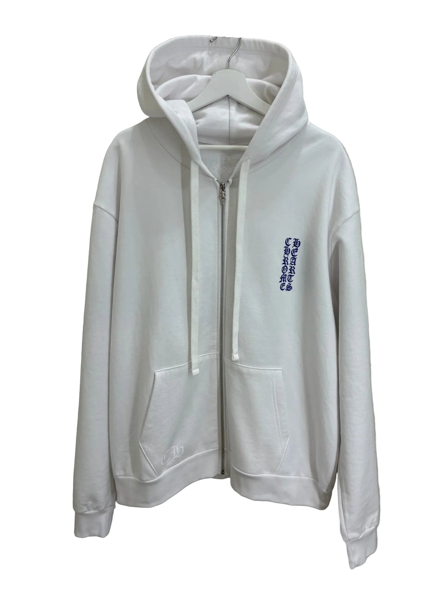 Chrome Hearts Verticale Logo Zip Up Hoodie White