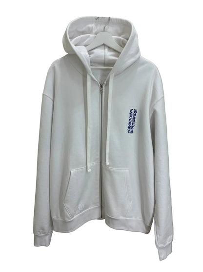 Chrome Hearts Verticale Logo Zip Up Hoodie White