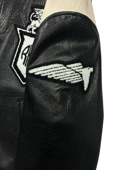 Zara x Rhuigi Genuine Leather Varsity Bomber Jacket Black and White