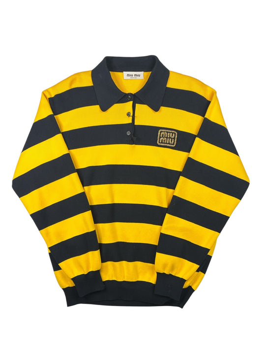 Miu Miu Striped Cotton-Blend Polo Sweater