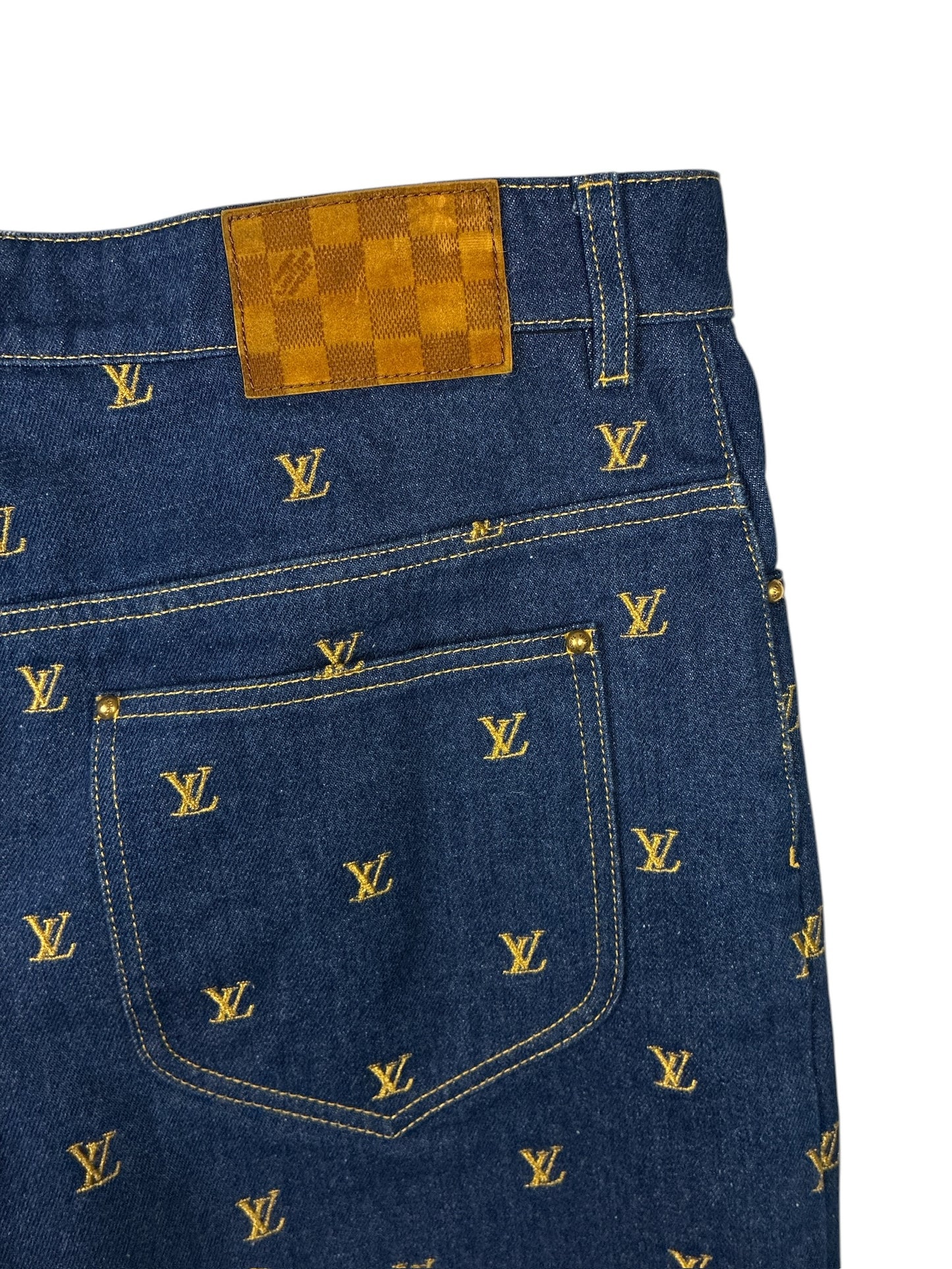 Louis Vuitton Embroidered Signature Denim Shorts