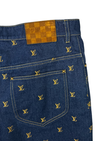 Louis Vuitton Embroidered Signature Denim Shorts