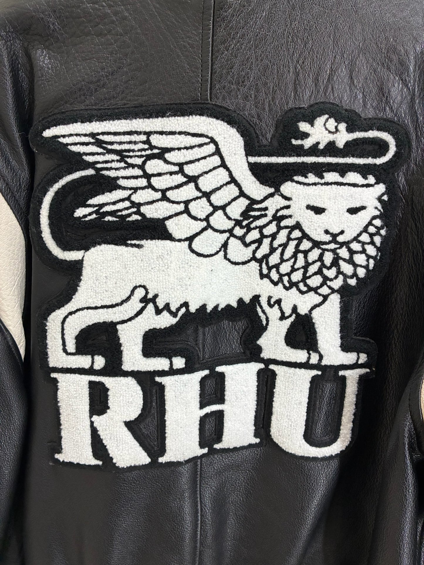 Zara x Rhuigi Genuine Leather Varsity Bomber Jacket 'Black and White'