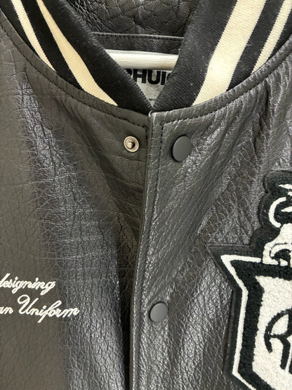 Zara x Rhuigi Genuine Leather Varsity Bomber Jacket 'Black and White'