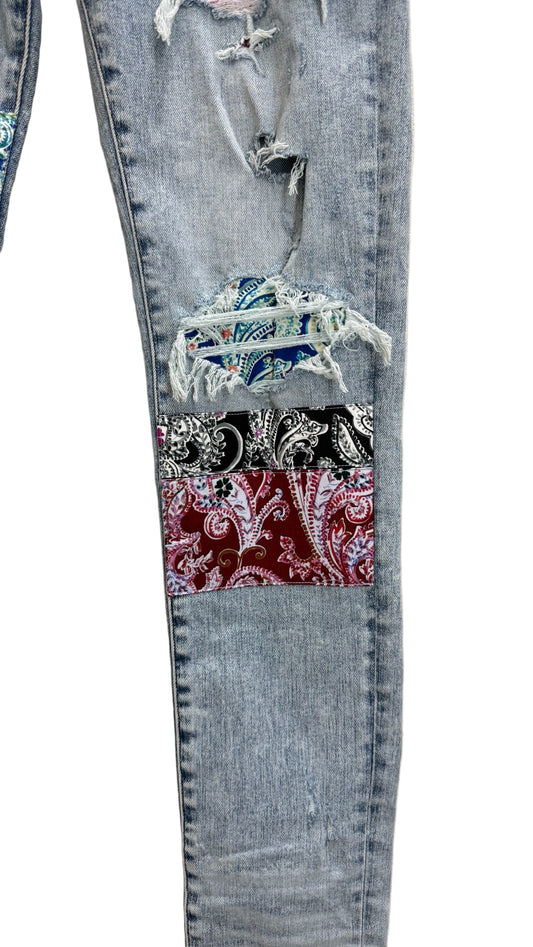Amiri Pajama Art Patch Skinny Jeans Blue