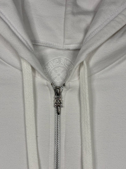 Chrome Hearts Verticale Logo Zip Up Hoodie White