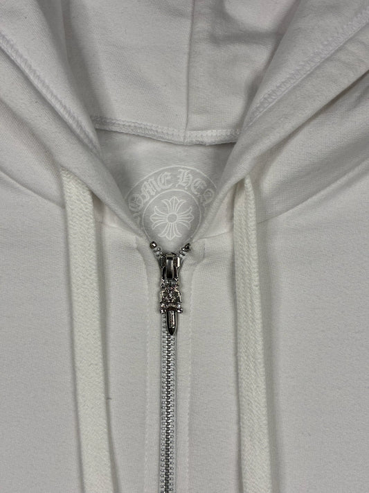 Chrome Hearts Verticale Logo Zip Up Hoodie White