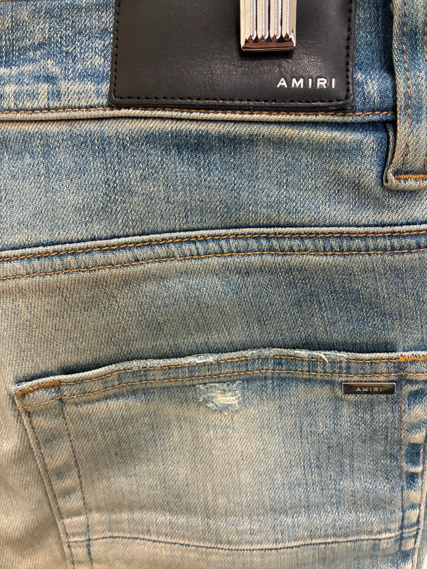 Amiri MX1 Cracked Paint Jeans Orange Patch
