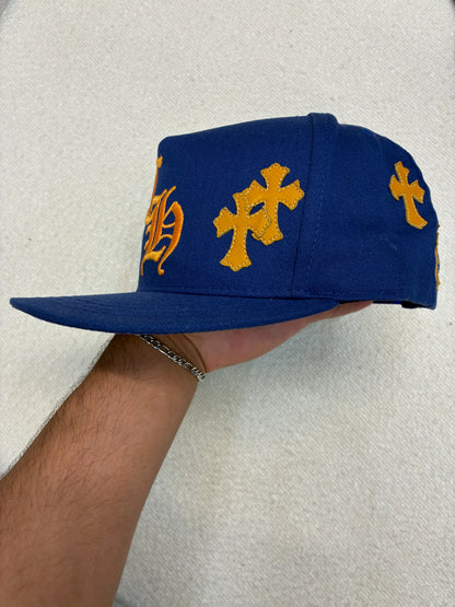 Chrome Hearts CH Cross Patch Trucker Hat Blue/Gold