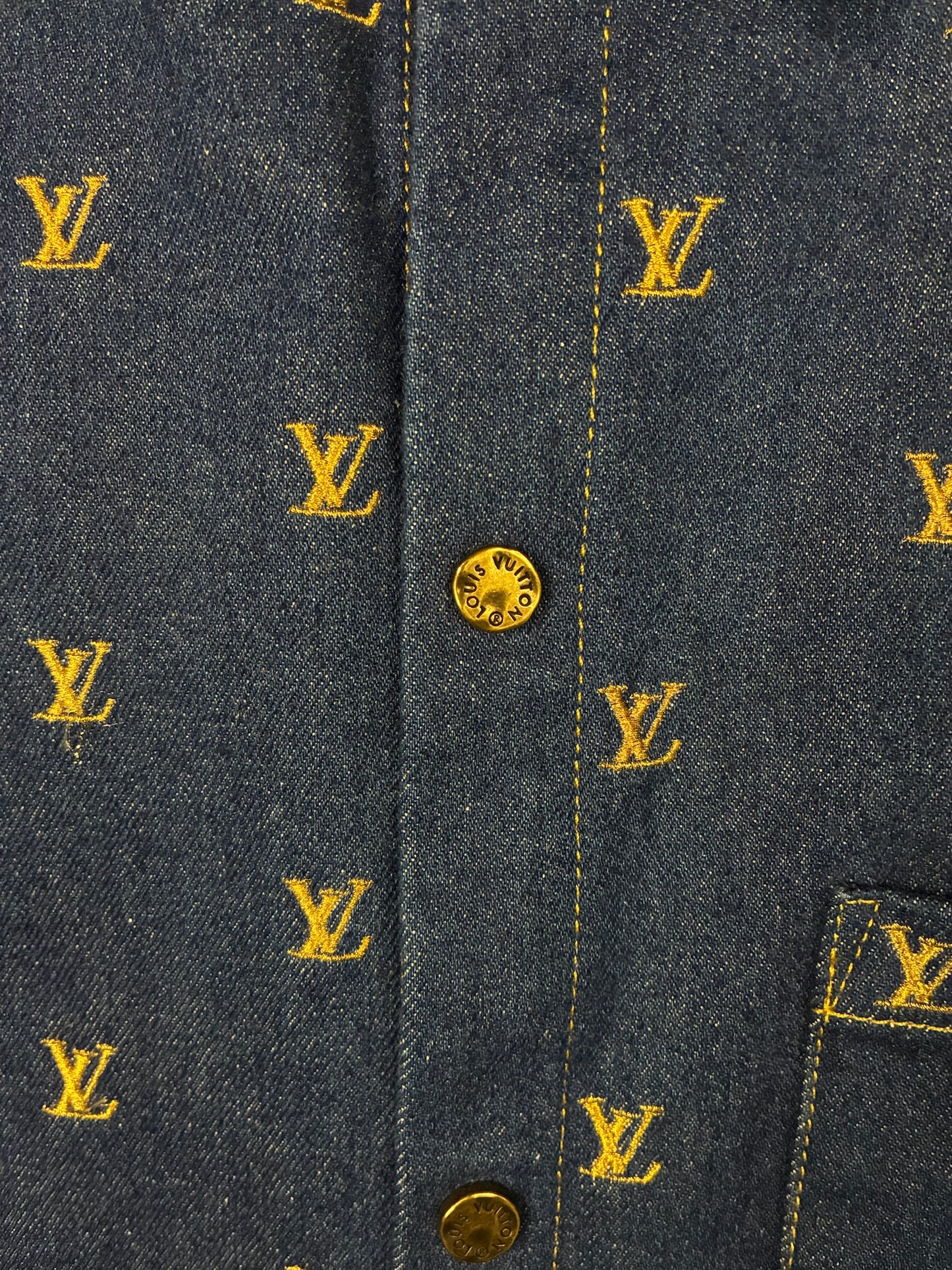 Louis Vuitton Embroidered Signature Short-Sleeved Denim Shirt