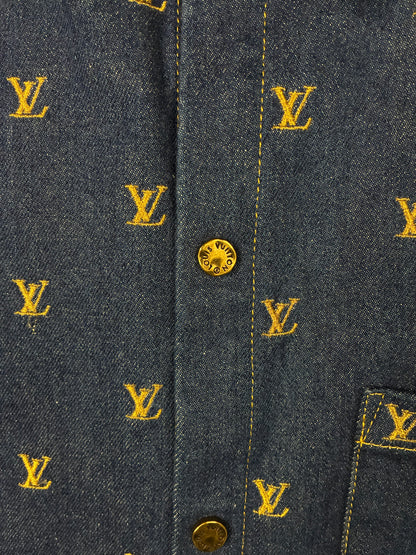 Louis Vuitton Embroidered Signature Short-Sleeved Denim Shirt