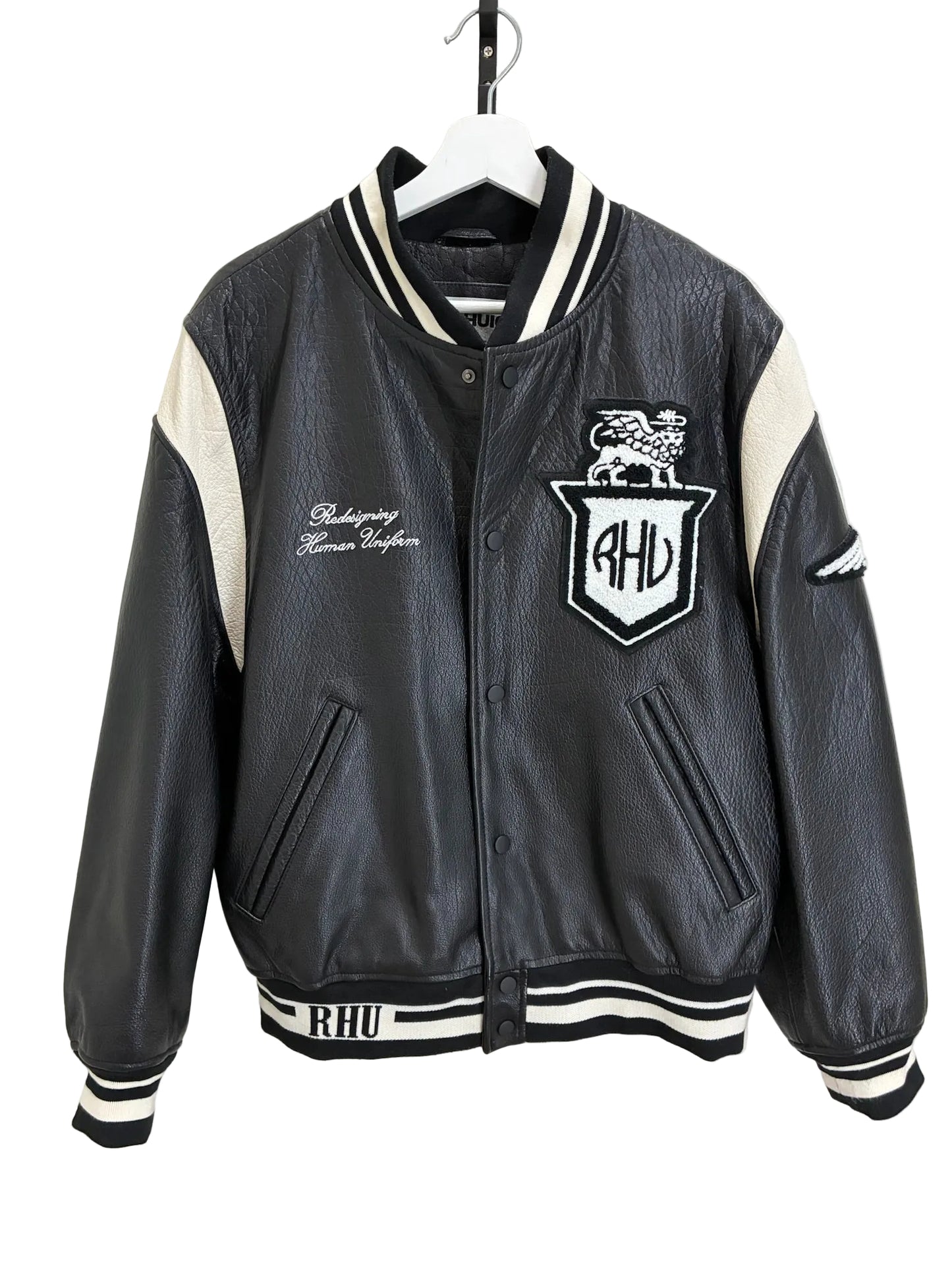 Zara x Rhuigi Genuine Leather Varsity Bomber Jacket 'Black and White'