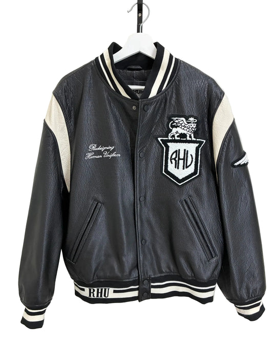Zara x Rhuigi Genuine Leather Varsity Bomber Jacket 'Black and White'