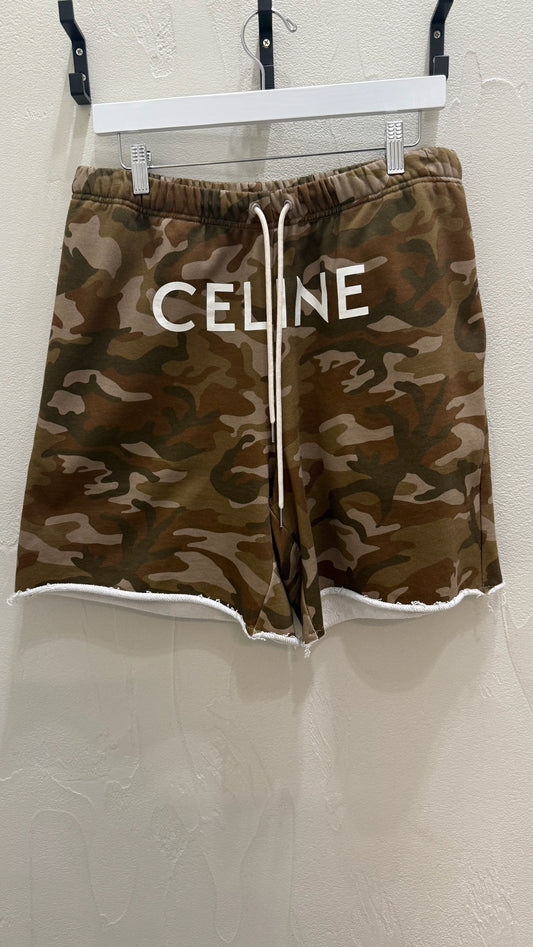 Celine Camo Print Logo Shorts