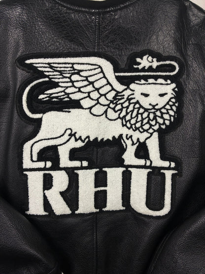 Zara x Rhuigi Genuine Leather Varsity Bomber Jacket Black and White